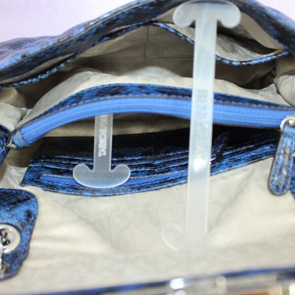 Michael Kors Quilted Snake-Embossed Shoulder Bag Blue Black Chain Strap NWOT - Picture 10 of 14